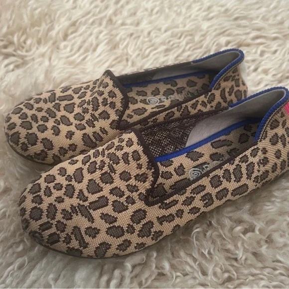 Rothy's Leopard Patterned Slip-Ons with Blue and Pink Accents - Picture 3 of 13